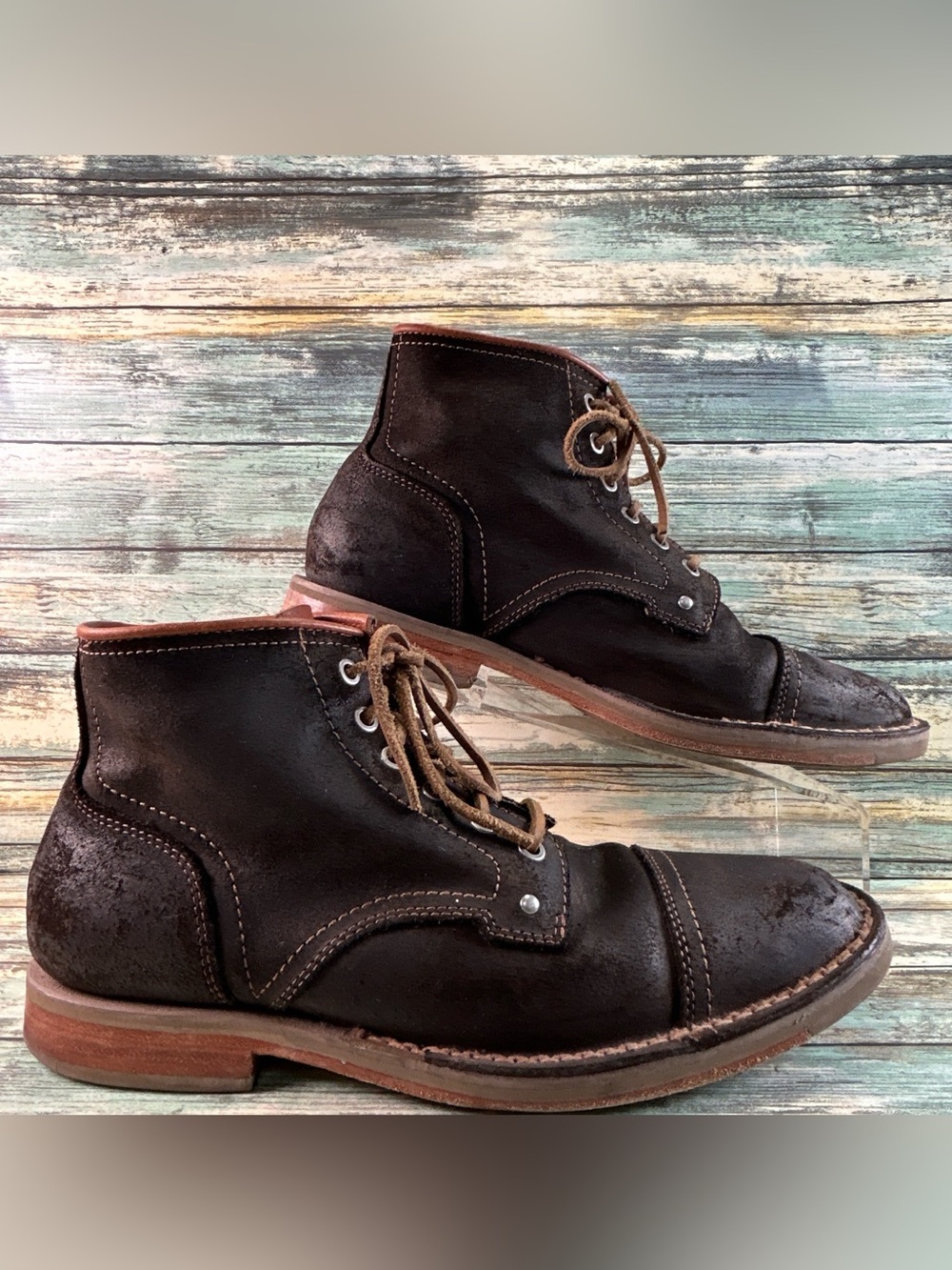 Cole Haan Weston Boots Mens Size 9M Brown Waxed Suede Cap Toe Lace Up Combat